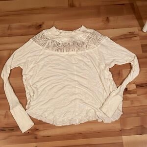 White free people lace cutout long sleeve